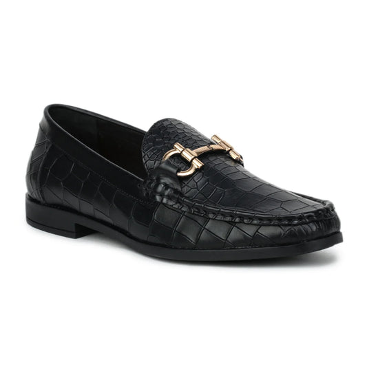 Men’s Leather Loafers 840 – Glossy Croc-Textured Slip-On Shoes