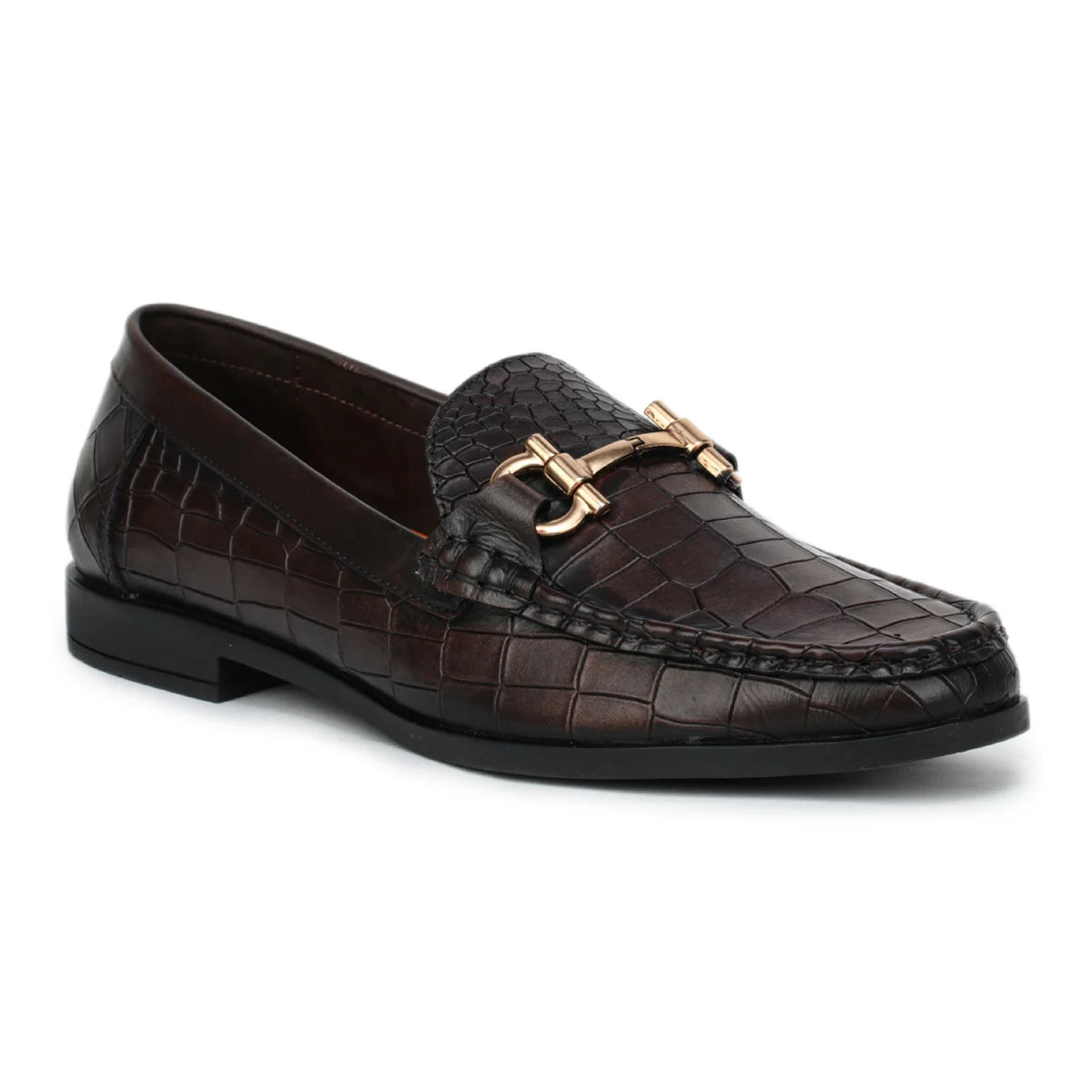 Men’s Leather Loafers 840 – Glossy Croc-Textured Slip-On Shoes - Zoom Shoes India