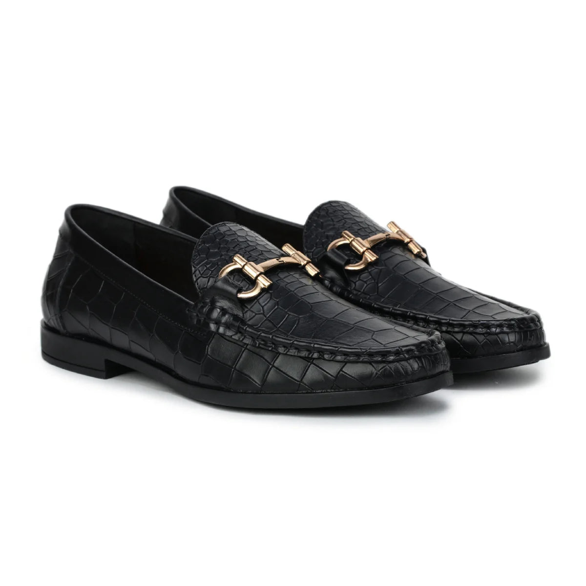 Men’s Leather Loafers 840 – Glossy Croc-Textured Slip-On Shoes