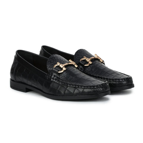 Men’s Leather Loafers 840 – Glossy Croc-Textured Slip-On Shoes