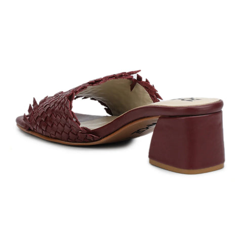 Chic Women's Flared Heel Slippers L701 with Weave Design