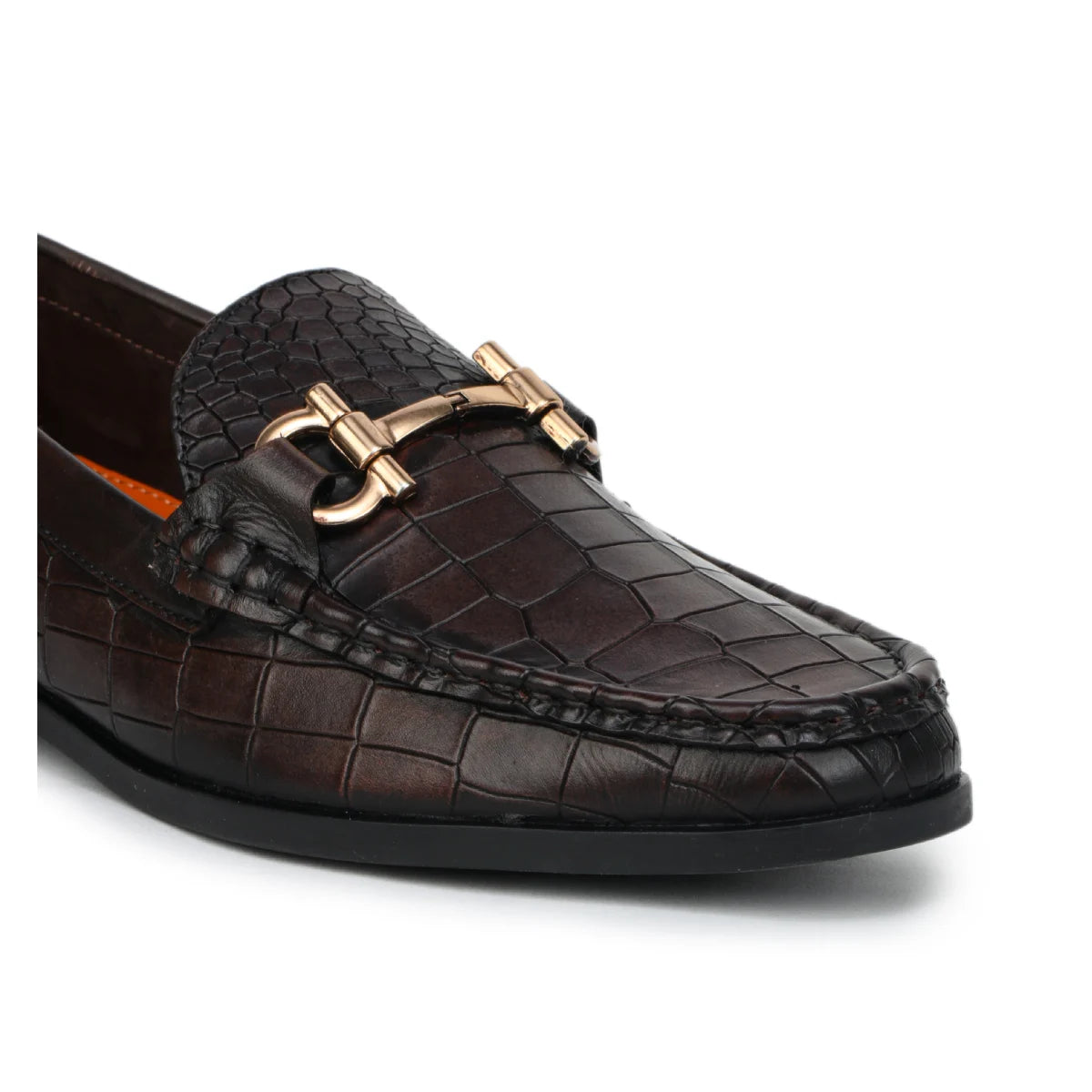 Men’s Leather Loafers 840 – Glossy Croc-Textured Slip-On Shoes - Zoom Shoes India