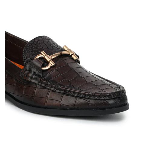 Men’s Leather Loafers 840 – Glossy Croc-Textured Slip-On Shoes