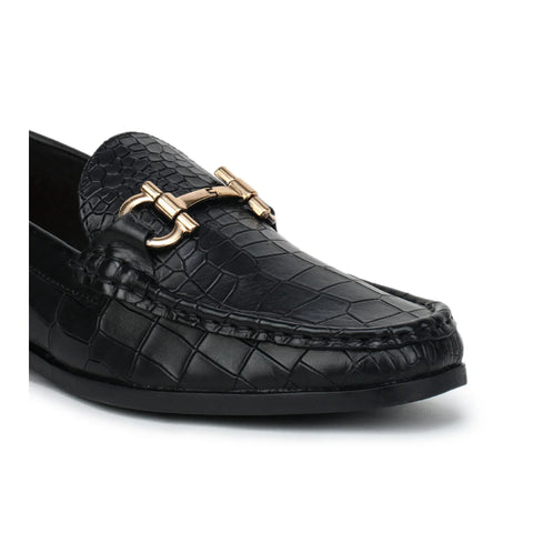 Men’s Leather Loafers 840 – Glossy Croc-Textured Slip-On Shoes