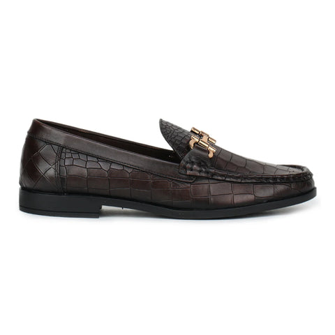 Men’s Leather Loafers 840 – Glossy Croc-Textured Slip-On Shoes