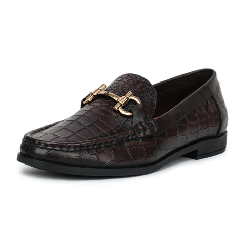 Men’s Leather Loafers 840 – Glossy Croc-Textured Slip-On Shoes
