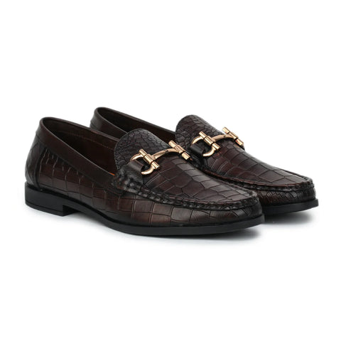 Men’s Leather Loafers 840 – Glossy Croc-Textured Slip-On Shoes