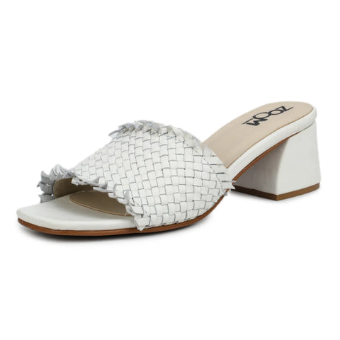 Chic Women's Flared Heel Slippers L701 with Weave Design