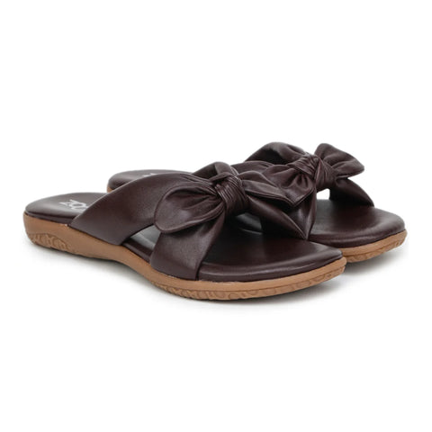 Elegant Women's Leather Slippers with Knot Tie Design L 135