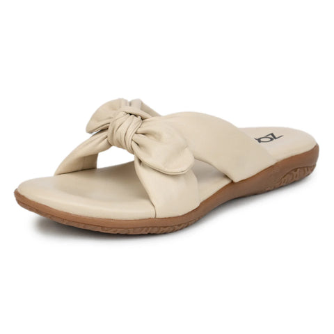 Elegant Women's Leather Slippers with Knot Tie Design L 135