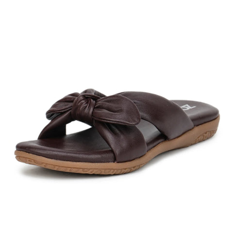 Elegant Women's Leather Slippers with Knot Tie Design L 135