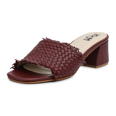 Chic Women's Flared Heel Slippers L701 with Weave Design
