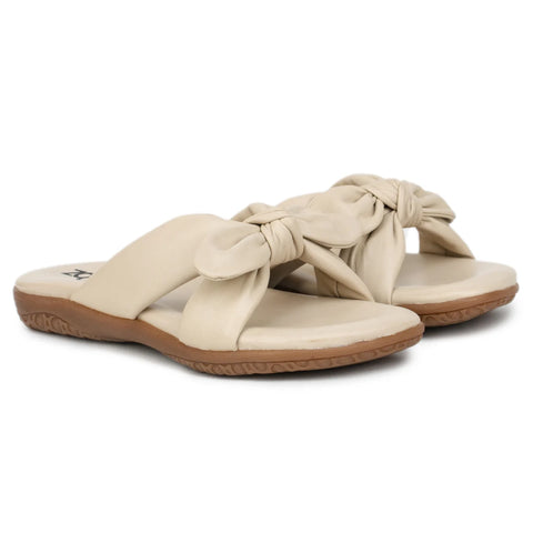 Elegant Women's Leather Slippers with Knot Tie Design L 135