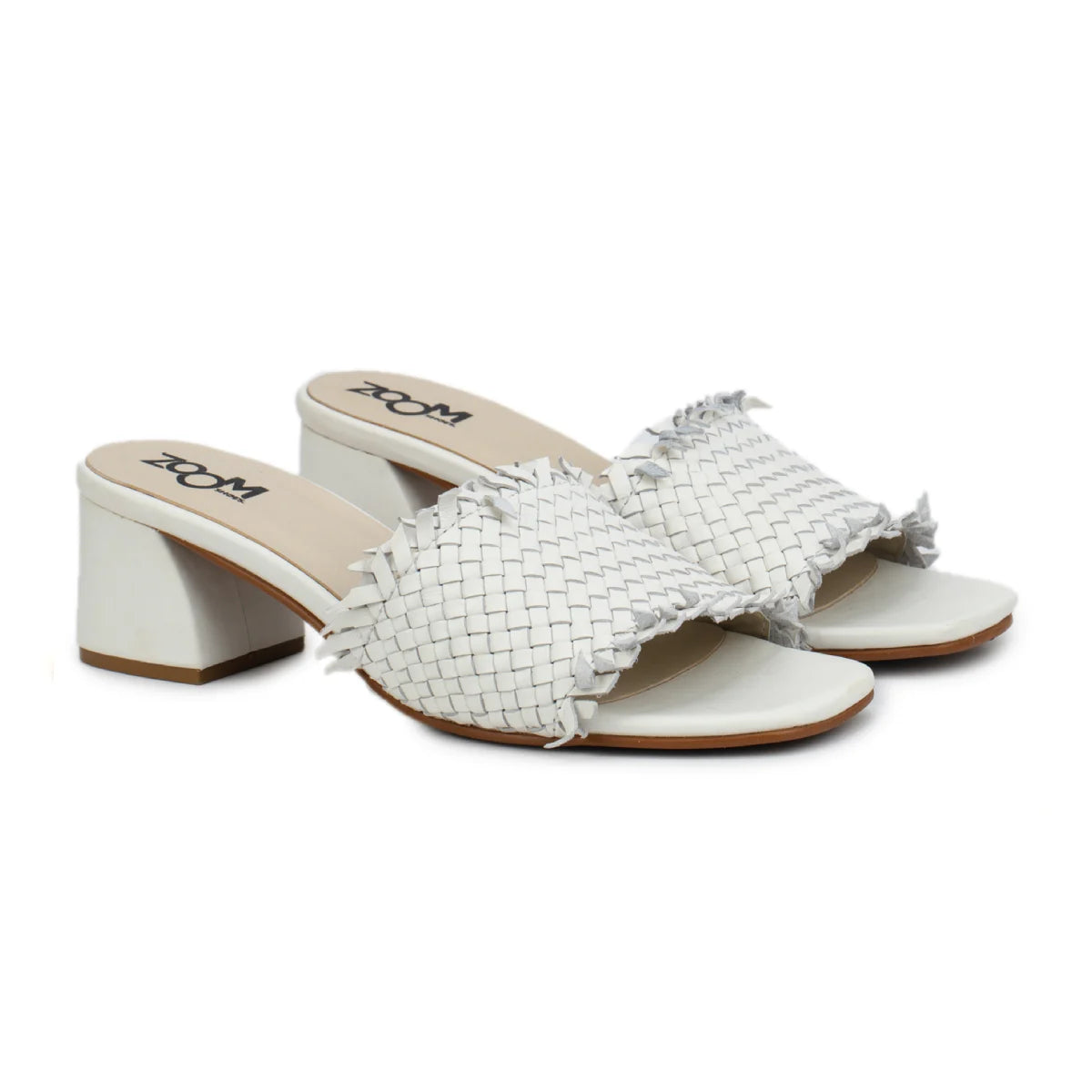 Chic Women's Flared Heel Slippers L701 with Weave Design - Zoom Shoes India