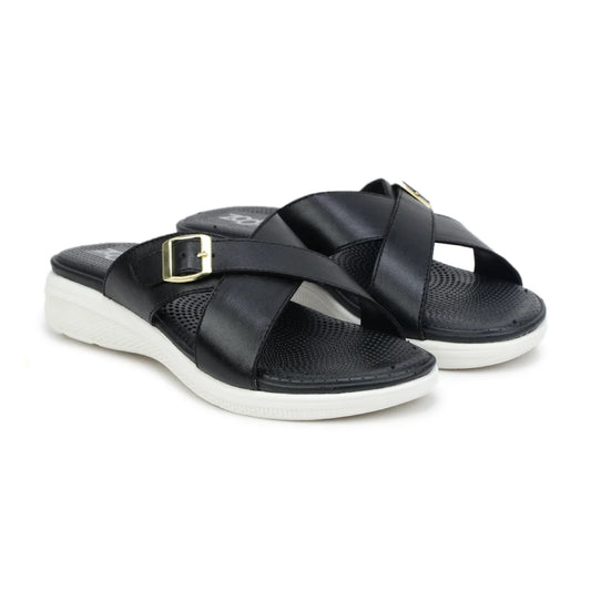 Women’s Leather Slippers 7515 – Criss-Cross Buckle Design