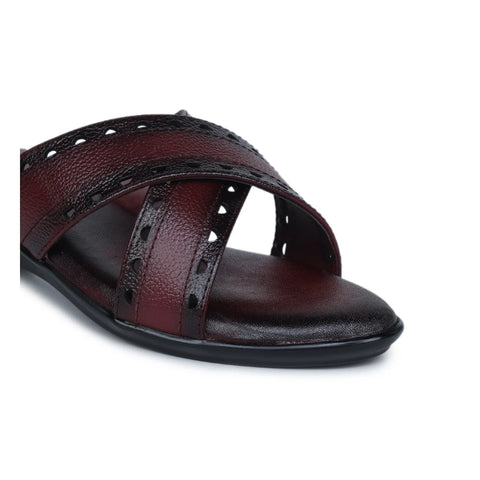 Women’s Leather Slippers 9145 – Gradient Texture with Brogue Detailing & Wedge Heel