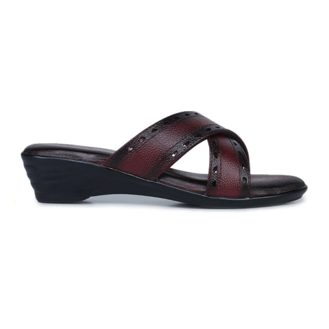 Women’s Leather Slippers 9145 – Gradient Texture with Brogue Detailing & Wedge Heel
