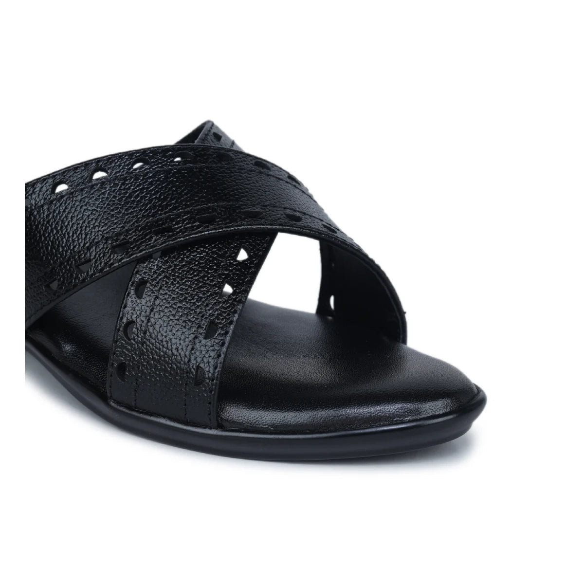 Women’s Leather Slippers 9145 – Gradient Texture with Brogue Detailing & Wedge Heel - Zoom Shoes India