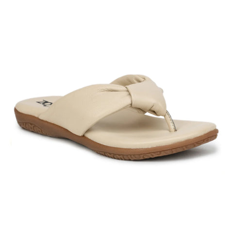 Women’s Leather Slippers L 132 – V-Toe Tie Knot Design with Cushioned Insole