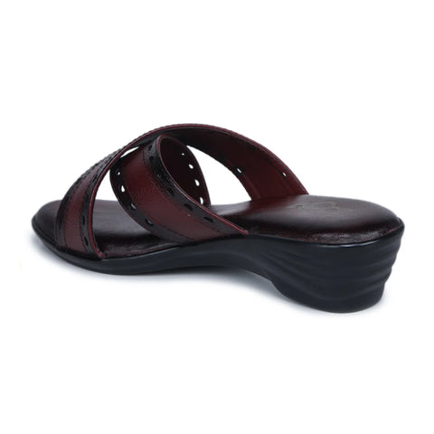 Women’s Leather Slippers 9145 – Gradient Texture with Brogue Detailing & Wedge Heel