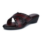 Women’s Leather Slippers 9145 – Gradient Texture with Brogue Detailing & Wedge Heel - Zoom Shoes India