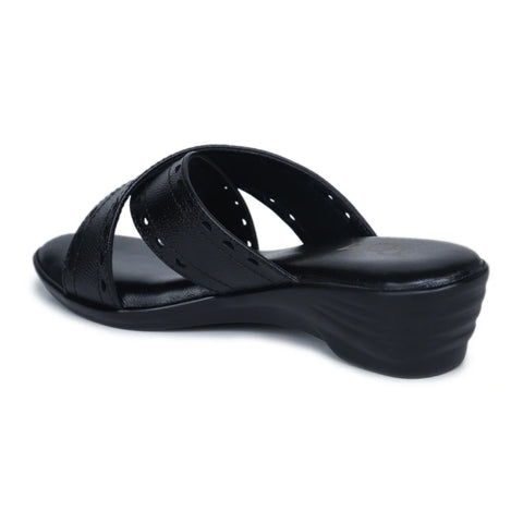 Women’s Leather Slippers 9145 – Gradient Texture with Brogue Detailing & Wedge Heel