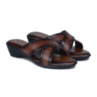 Women’s Leather Slippers 9145 – Gradient Texture with Brogue Detailing & Wedge Heel - Zoom Shoes India