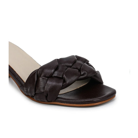 Leather Slippers For Women L 711 – Braid Design with Block Heels & Cushioned Insole