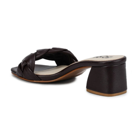Leather Slippers For Women L 711 – Braid Design with Block Heels & Cushioned Insole