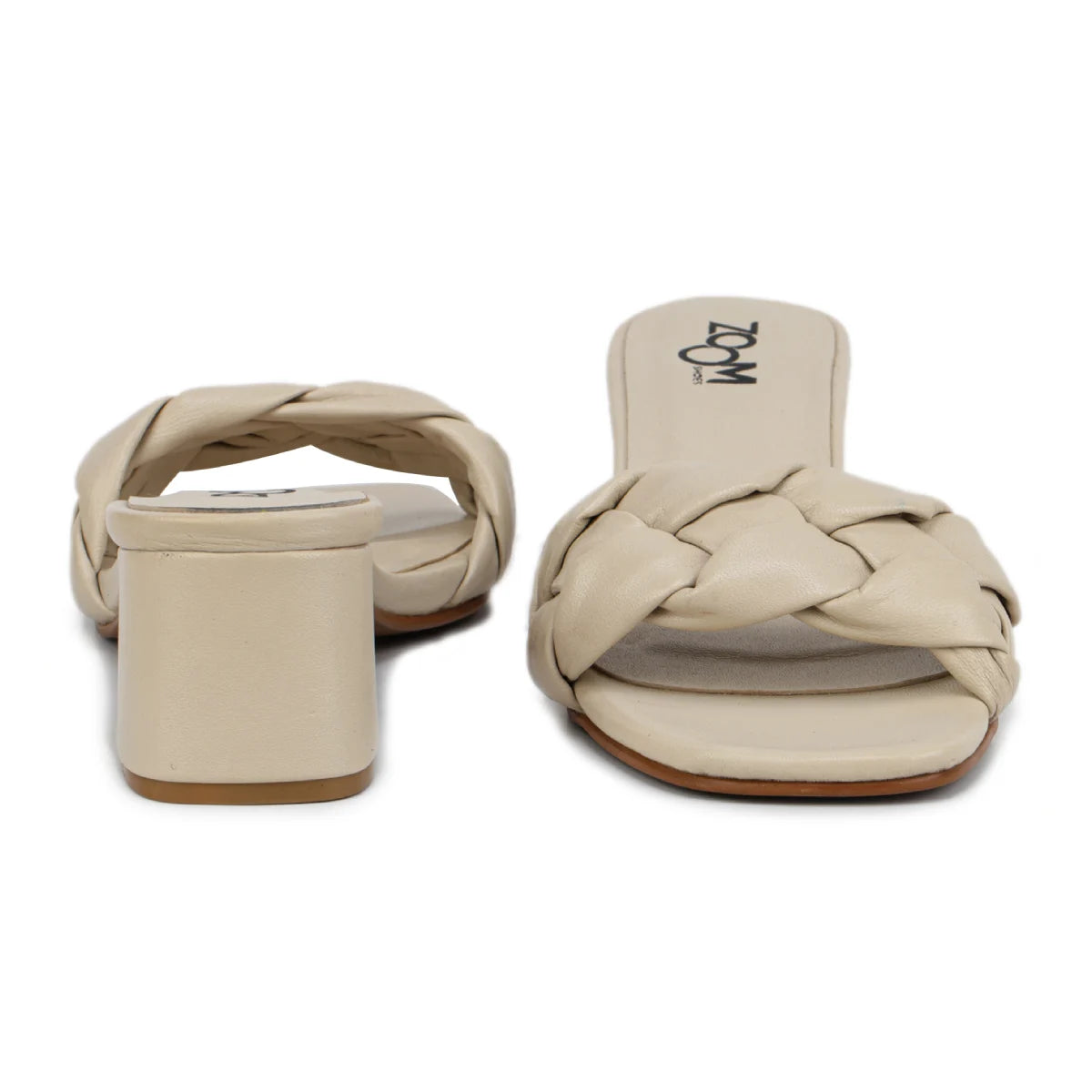 Leather Slippers For Women L 711 – Braid Design with Block Heels & Cushioned Insole - Zoom Shoes India