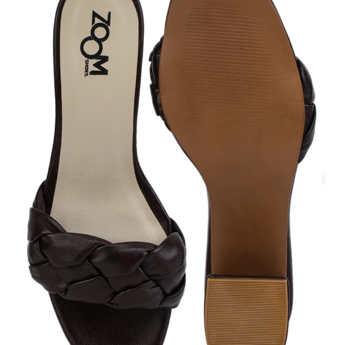 Leather Slippers For Women L 711 – Braid Design with Block Heels & Cushioned Insole - Zoom Shoes India