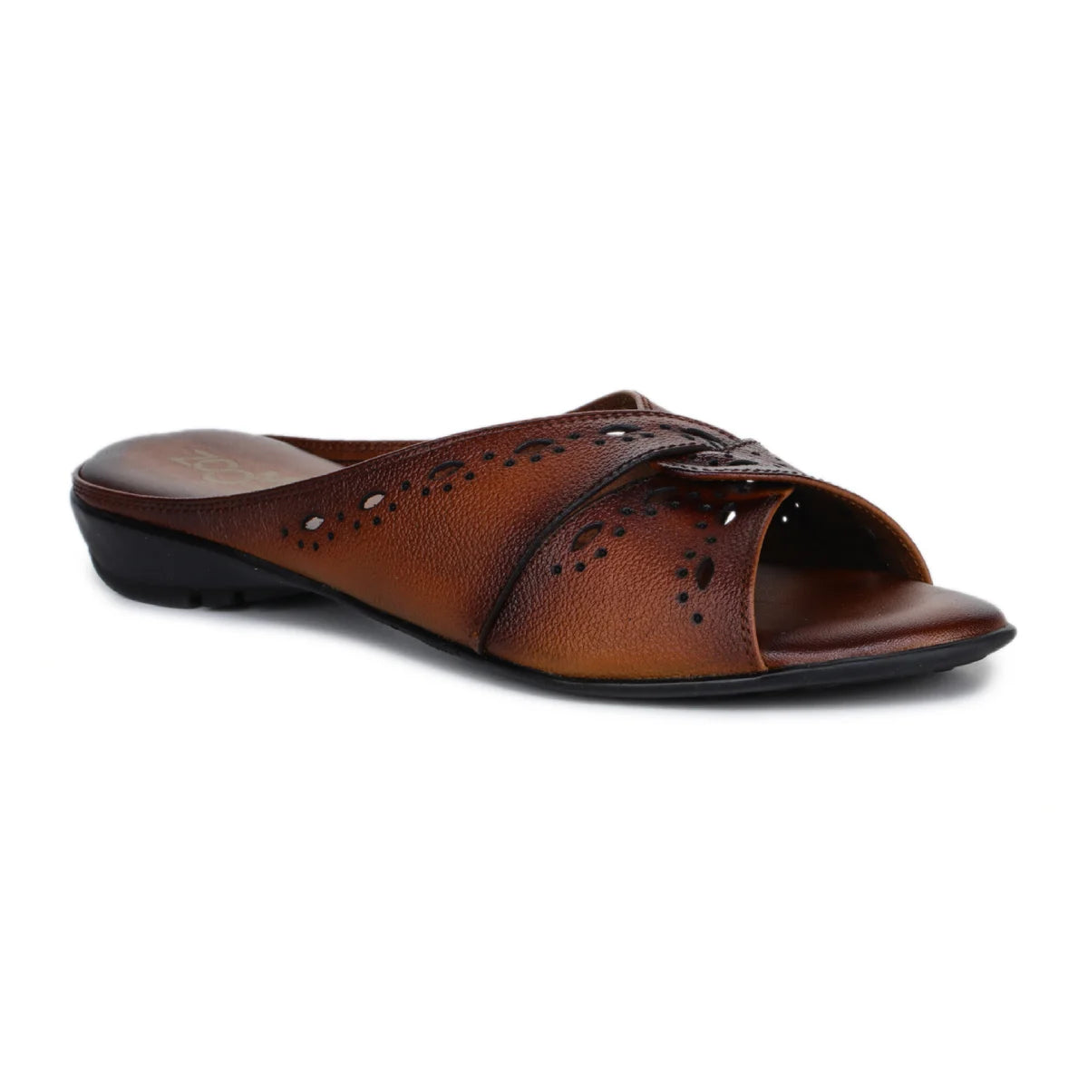 Sophisticated Women's Leather Slippers L 615 with Brogue Design - Zoom Shoes India