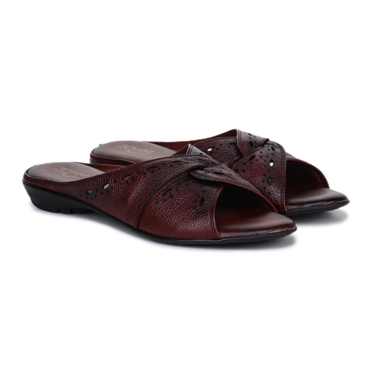 Sophisticated Women's Leather Slippers L 615 with Brogue Design - Zoom Shoes India