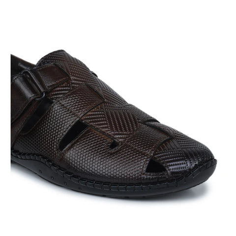 Original Leather Sandals for Men – 1901 with Mat Weave Design & Cushioned Insole