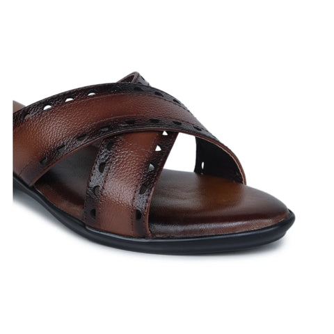 Women’s Leather Slippers 9145 – Gradient Texture with Brogue Detailing & Wedge Heel