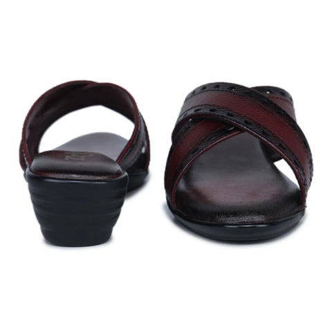 Women’s Leather Slippers 9145 – Gradient Texture with Brogue Detailing & Wedge Heel