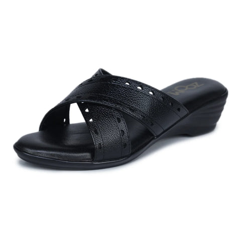 Women’s Leather Slippers 9145 – Gradient Texture with Brogue Detailing & Wedge Heel
