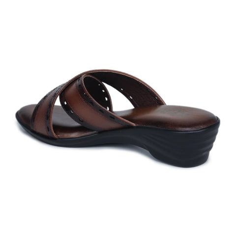 Women’s Leather Slippers 9145 – Gradient Texture with Brogue Detailing & Wedge Heel