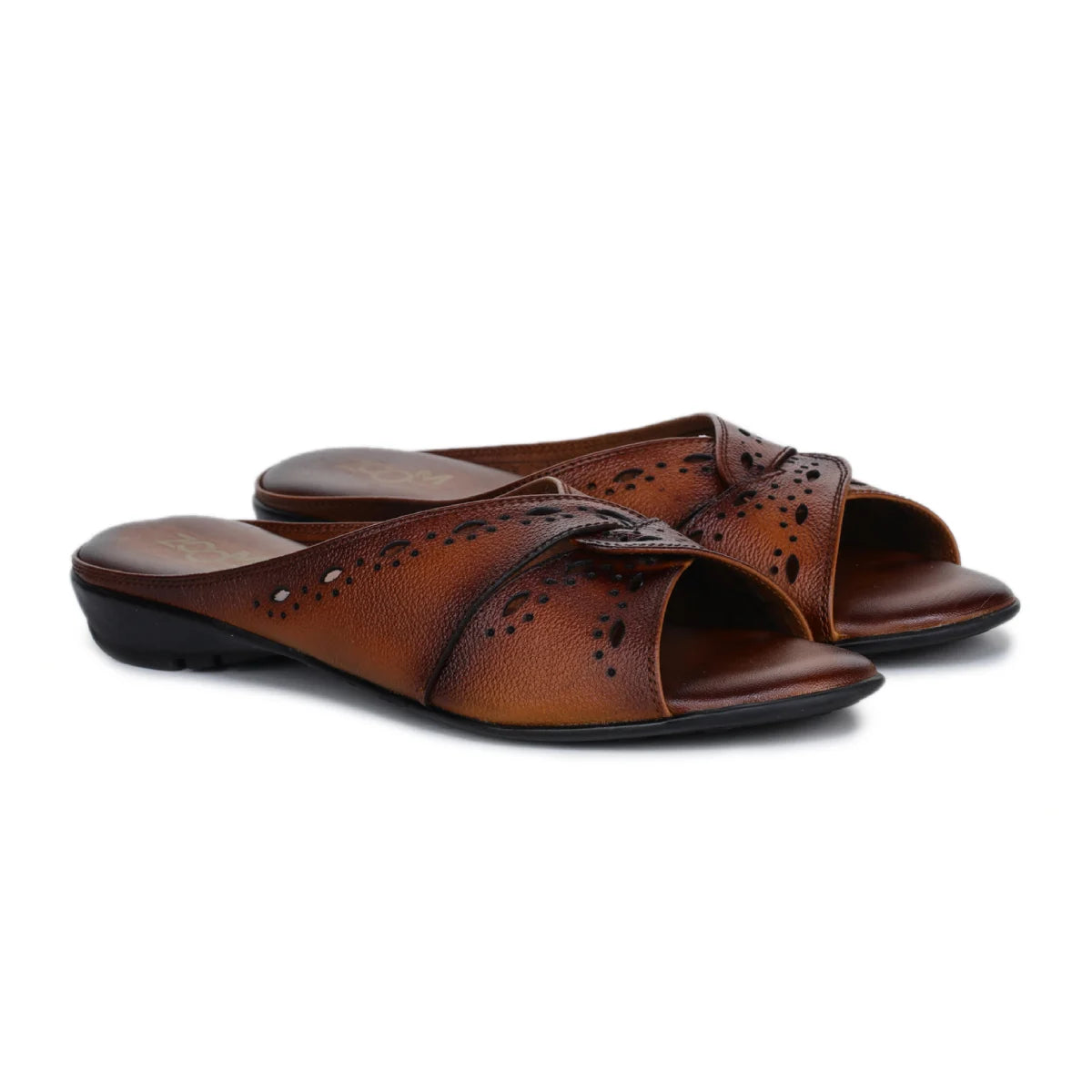 Sophisticated Women's Leather Slippers L 615 with laser cut Design UK3 Brown