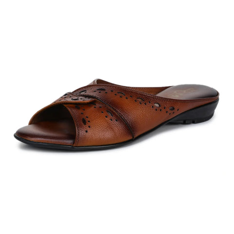 Sophisticated Women's Leather Slippers L 615 with Brogue Design