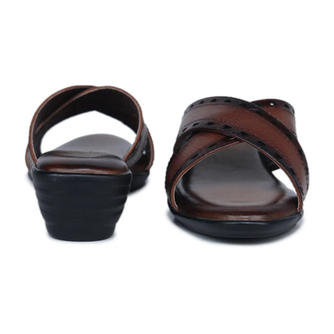 Women’s Leather Slippers 9145 – Gradient Texture with Brogue Detailing & Wedge Heel