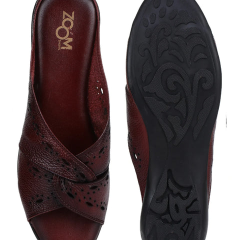 Sophisticated Women's Leather Slippers L 615 with Brogue Design