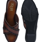 Women’s Leather Slippers 9145 – Gradient Texture with Brogue Detailing & Wedge Heel - Zoom Shoes India