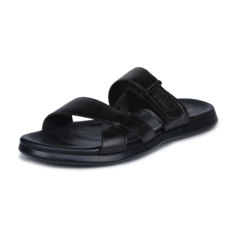 Genuine Leather Slide Slippers for Men – CN 36 with Cushioned Insole & Anti-Slip Sole