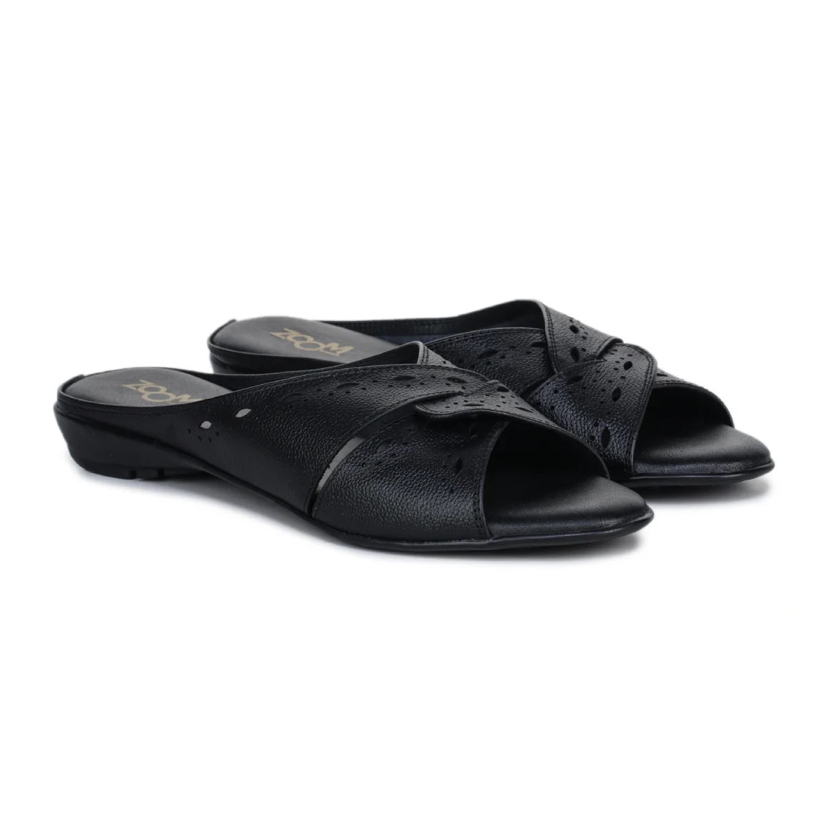 Sophisticated Women's Leather Slippers L 615 with Brogue Design - Zoom Shoes India