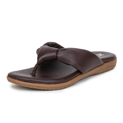 Women’s Leather Slippers L 132 – V-Toe Tie Knot Design with Cushioned Insole