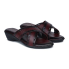 Women’s Leather Slippers 9145 – Gradient Texture with Brogue Detailing & Wedge Heel - Zoom Shoes India