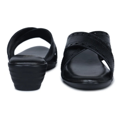 Women’s Leather Slippers 9145 – Gradient Texture with Brogue Detailing & Wedge Heel