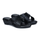 Women’s Leather Slippers 9145 – Gradient Texture with Brogue Detailing & Wedge Heel - Zoom Shoes India