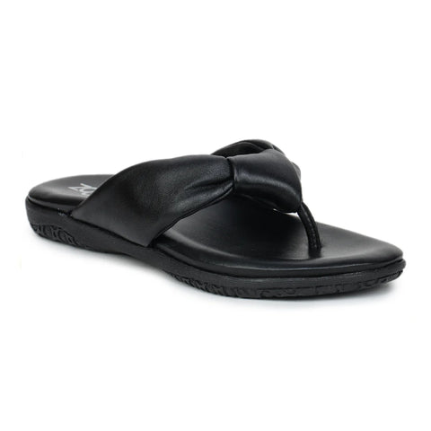 Women’s Leather Slippers L 132 – V-Toe Tie Knot Design with Cushioned Insole